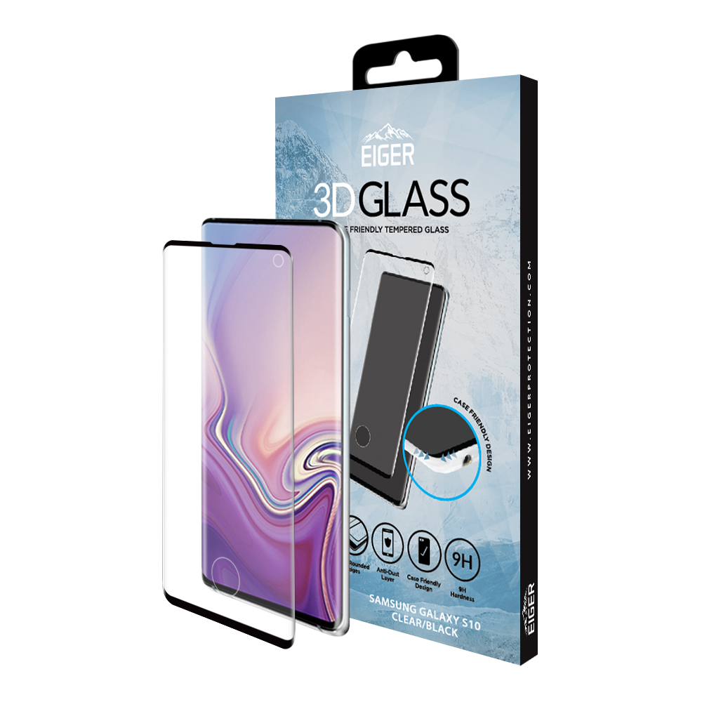 Panzerglas mit runden Kanten, kompatibel mit Hülle Eiger 3D Glass Case Friendly mit schwarzem Rahmen